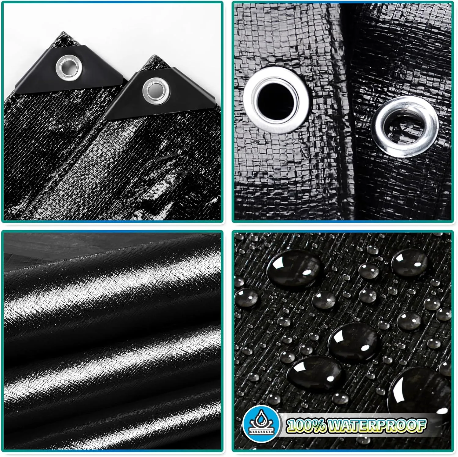 Black Tarp 8x10 Feet, 10 Mil Thick Waterproof Poly Tarps Cover UV Resistant, Rip & Tear Proof with Metal Grommets Every 20 Inches
