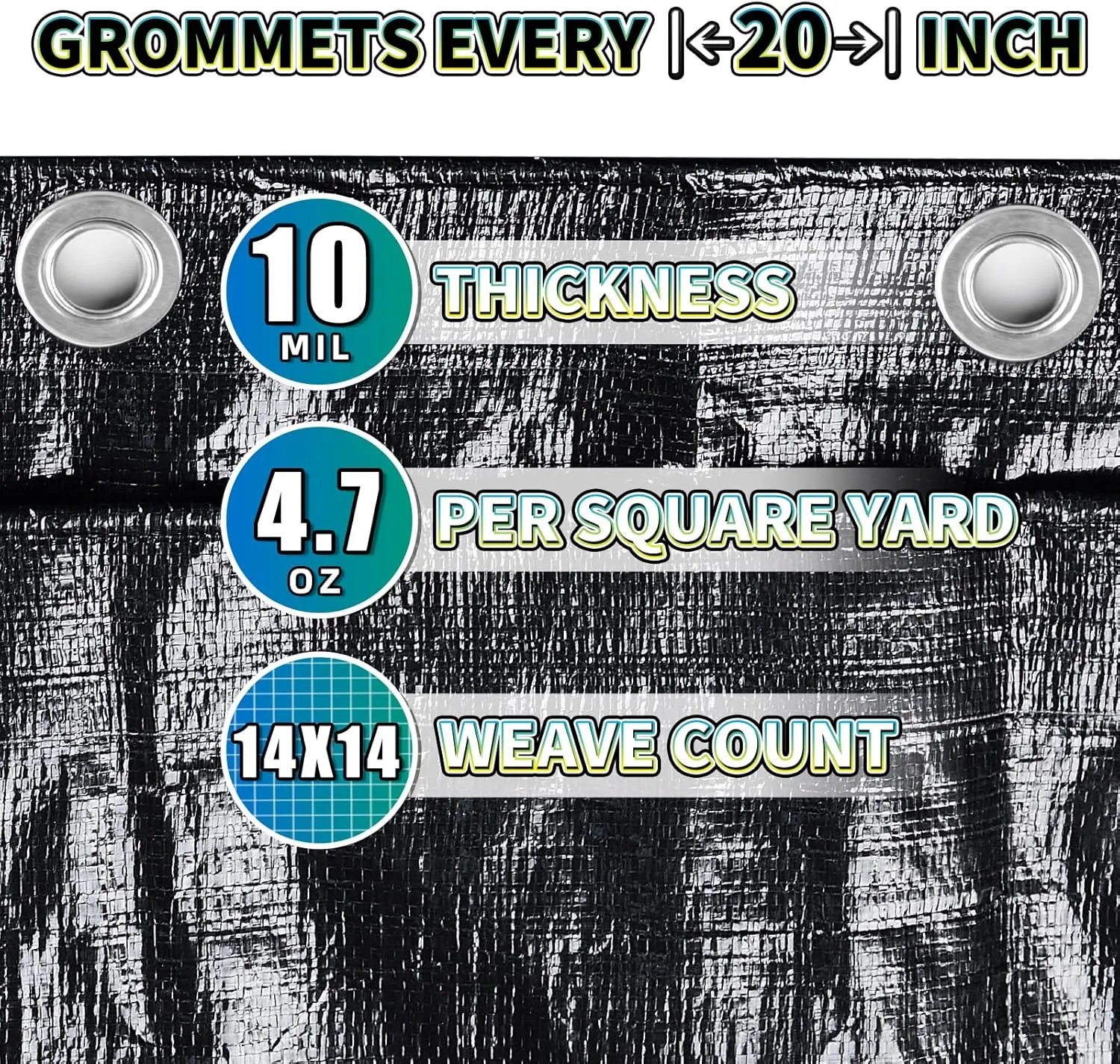 Black Tarp 8x10 Feet, 10 Mil Thick Waterproof Poly Tarps Cover UV Resistant, Rip & Tear Proof with Metal Grommets Every 20 Inches