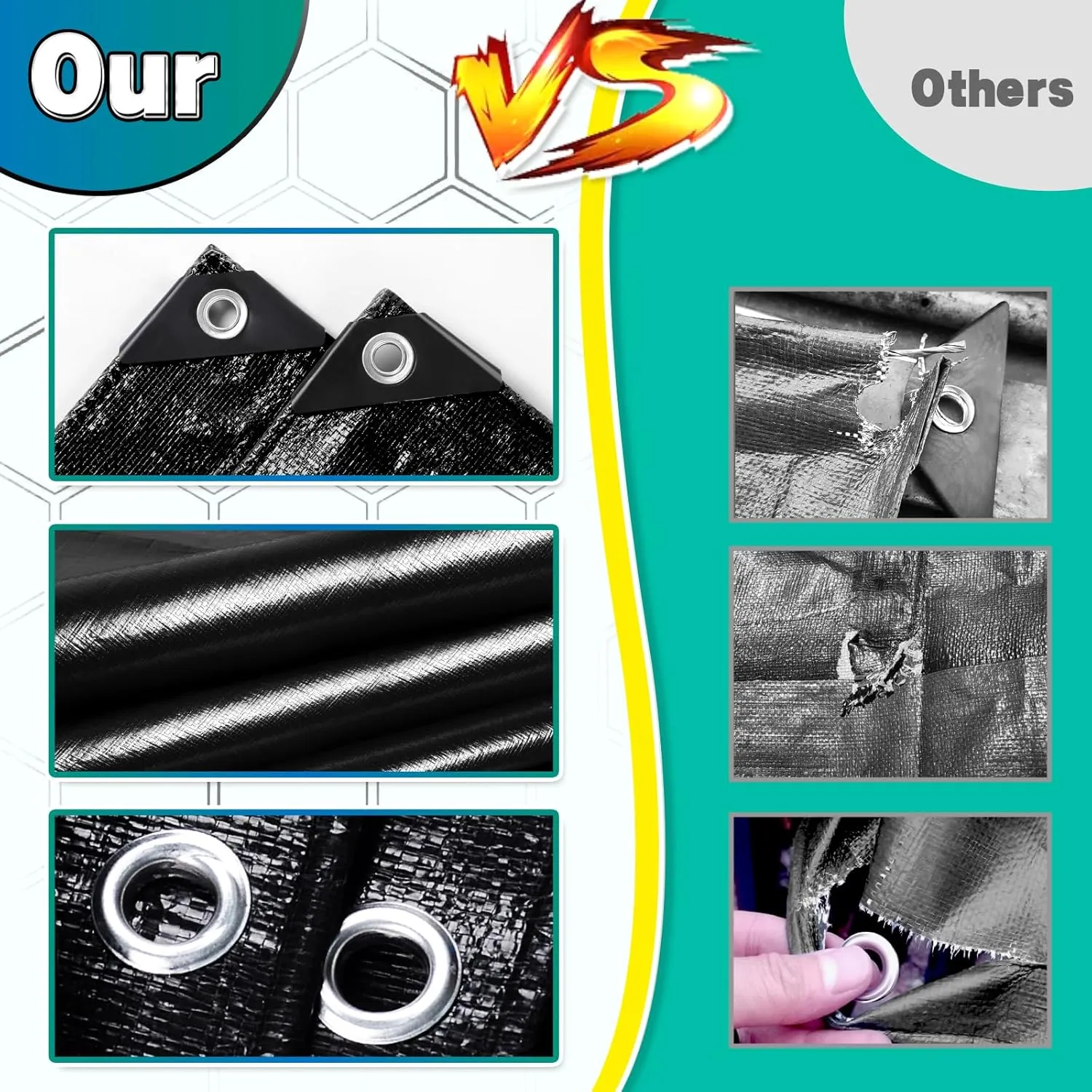 Black Tarp 8x10 Feet, 10 Mil Thick Waterproof Poly Tarps Cover UV Resistant, Rip & Tear Proof with Metal Grommets Every 20 Inches