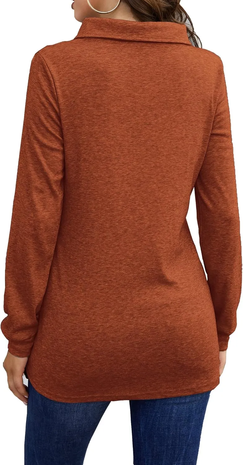 Bluetime Women's Fall Long Sleeve Cowl Neck Button Tunic Tops Lightweight Sweatshirts