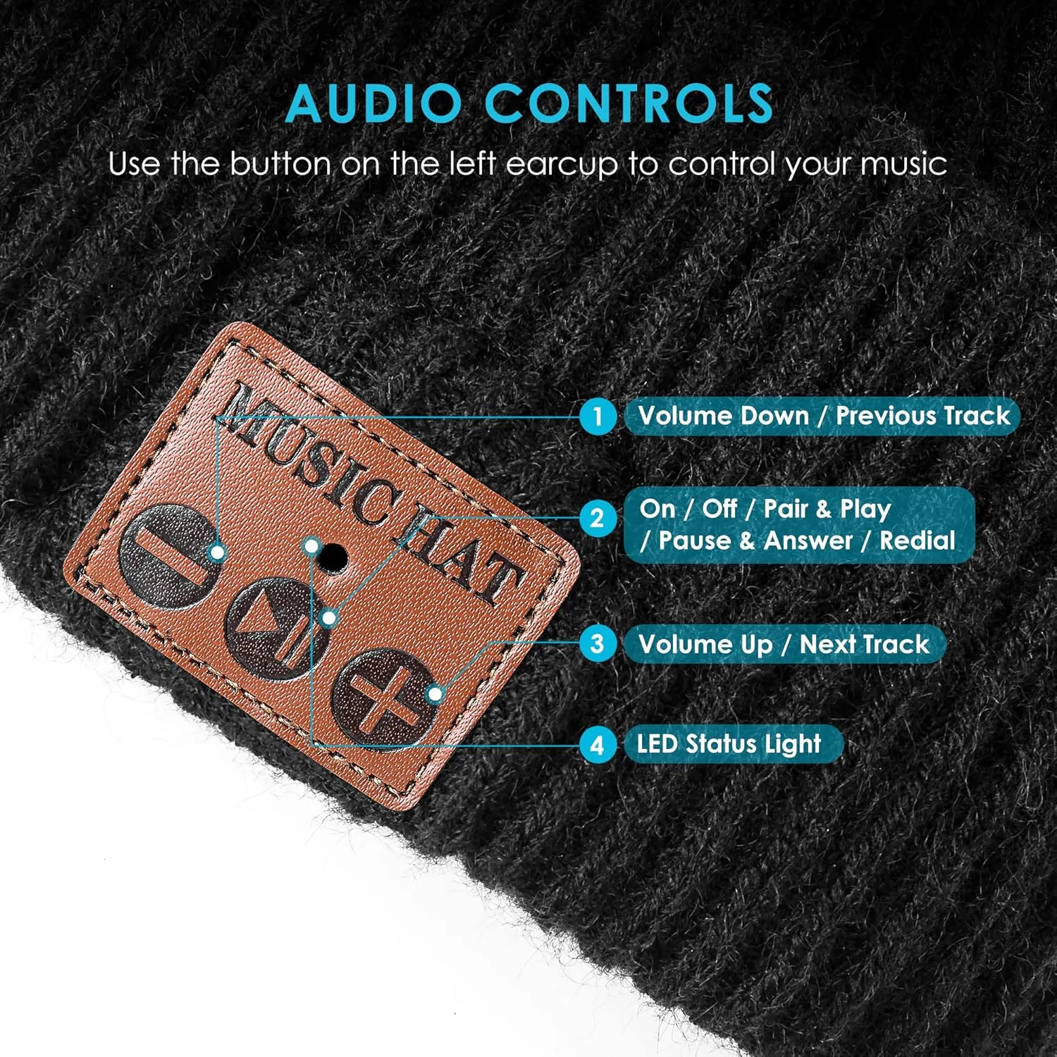 Bluetooth Beanie Hat with Light for Men, Rechargeable 4 Led Headlamp Cap Wireless Headphones, Unique Gifts for Men Dad Teen-Grey