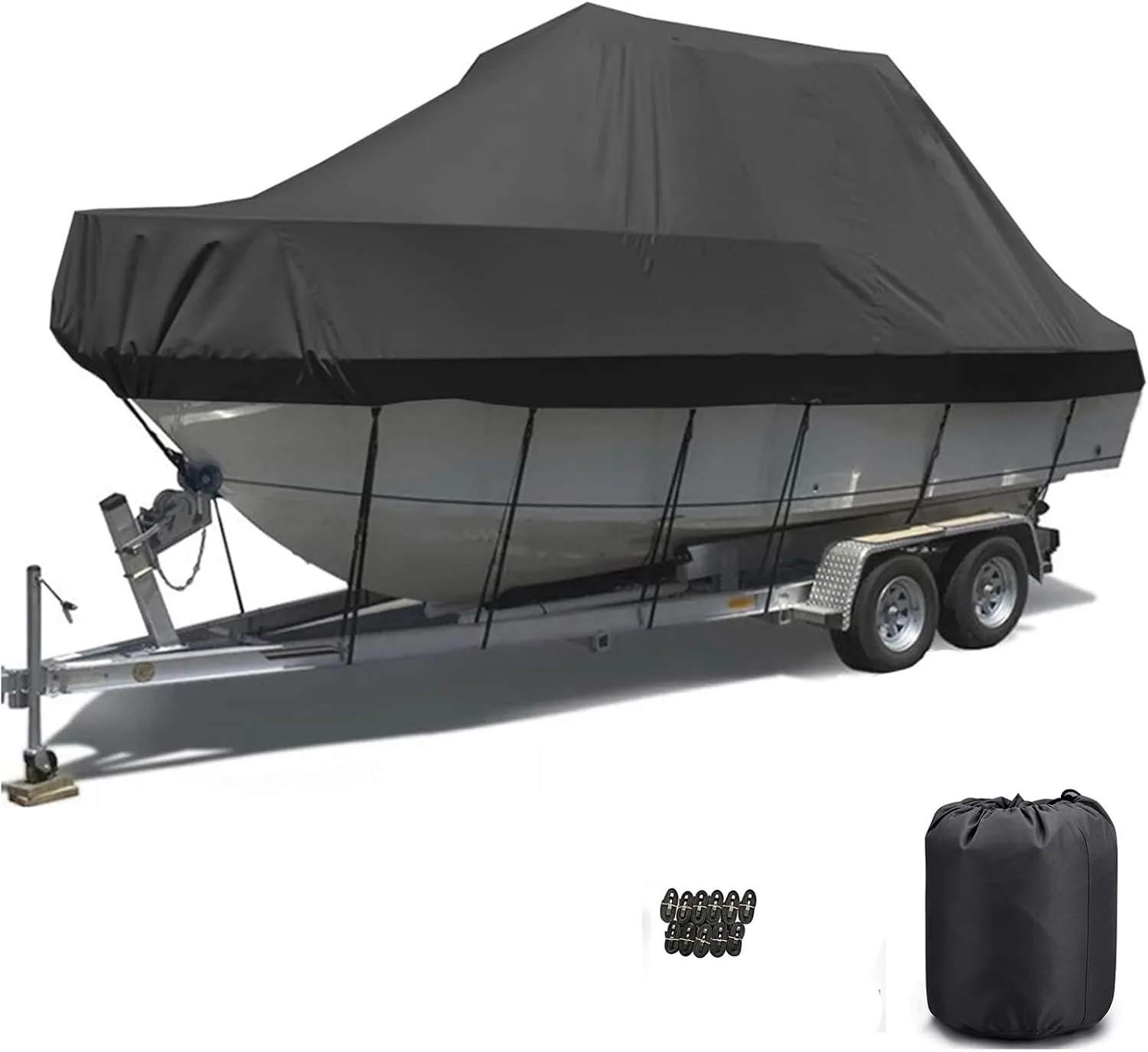 Boat Covers Waterproof Trailerable Boat Cover,Heavy Duty UV Resistant 420D Oxford Fabric Tarp Cover Compatible for Bass Boat Tri-Hull V-Hull Fishing Runabout Boat(Black,14-16FT)