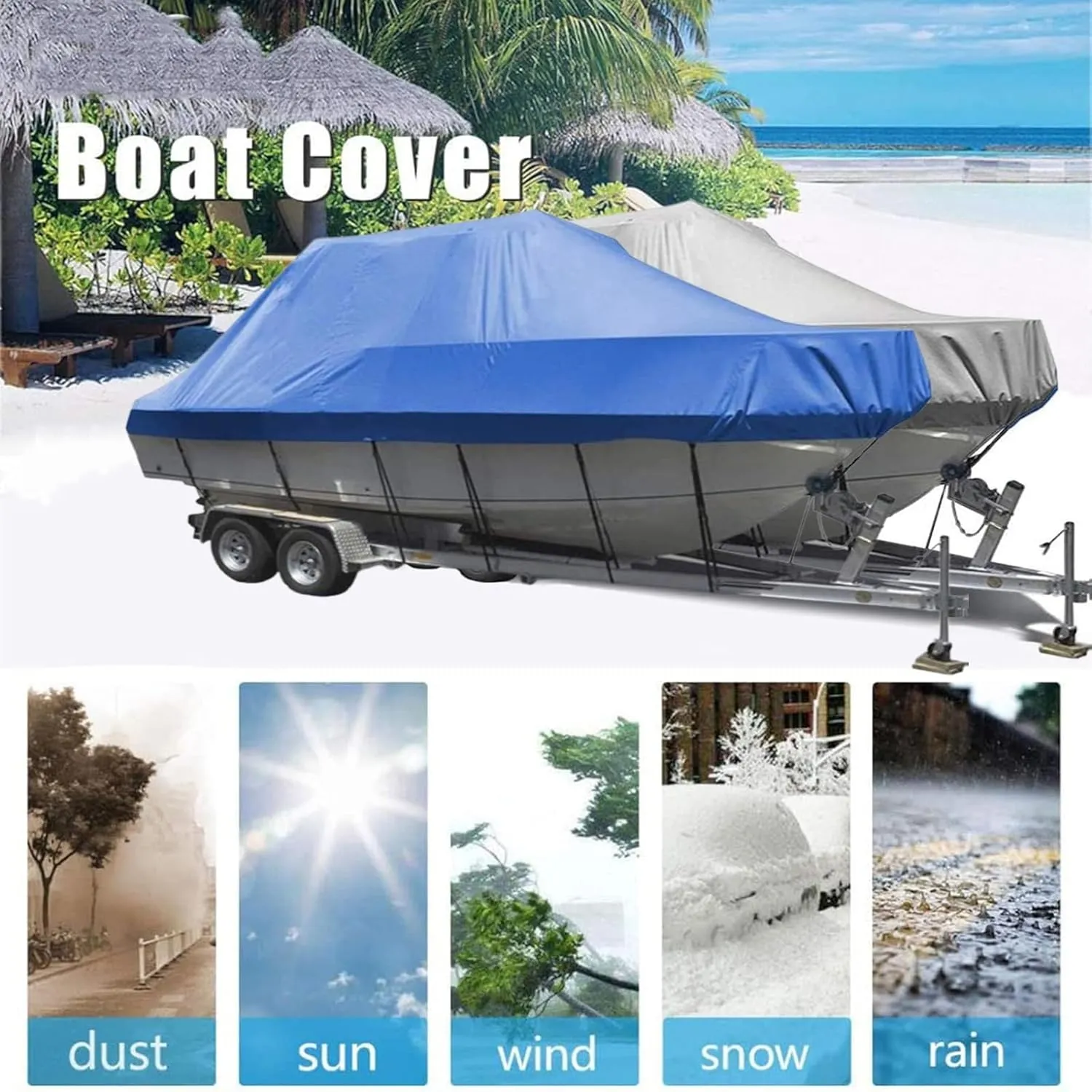 Boat Covers Waterproof Trailerable Boat Cover,Heavy Duty UV Resistant 420D Oxford Fabric Tarp Cover Compatible for Bass Boat Tri-Hull V-Hull Fishing Runabout Boat(Black,14-16FT)
