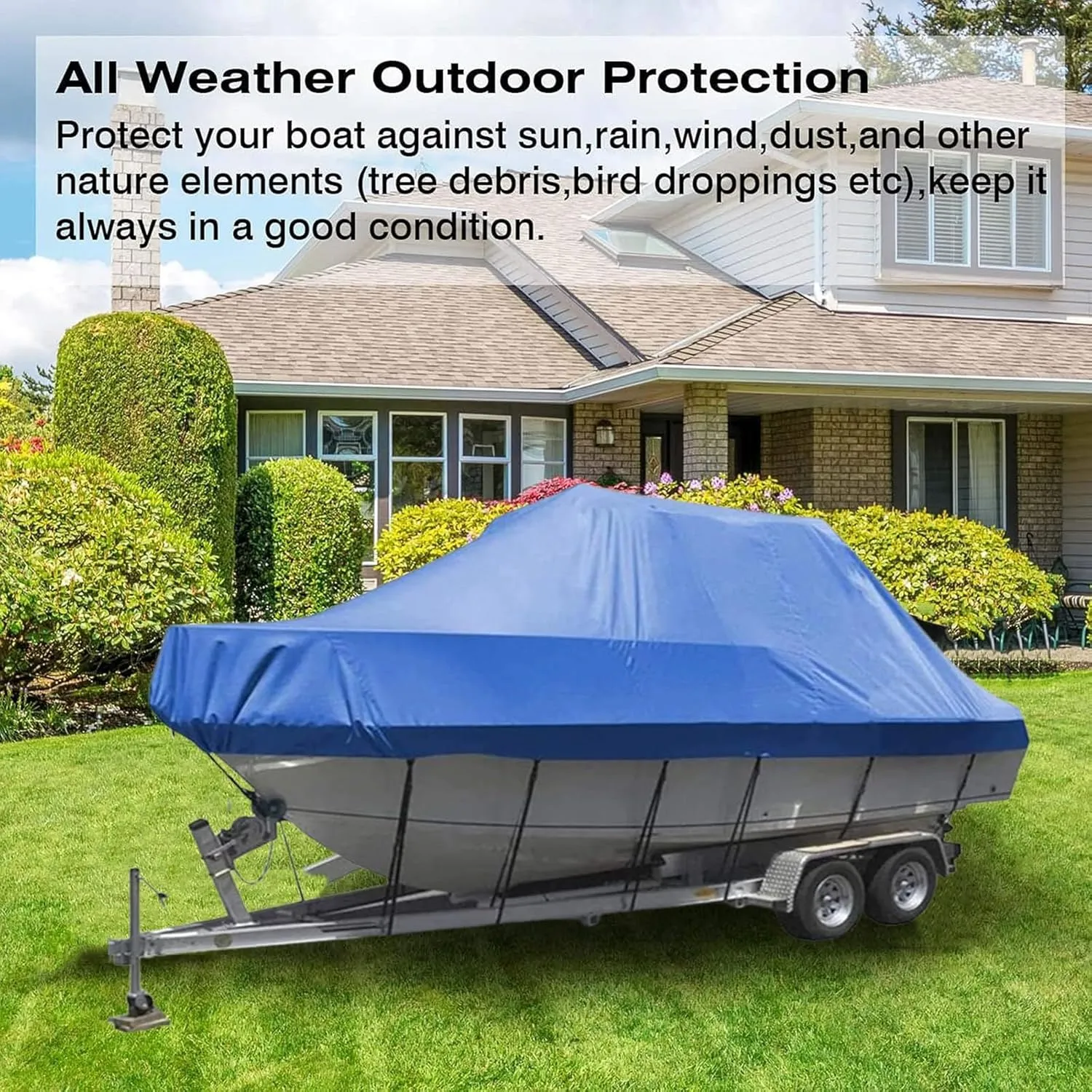 Boat Covers Waterproof Trailerable Boat Cover,Heavy Duty UV Resistant 420D Oxford Fabric Tarp Cover Compatible for Bass Boat Tri-Hull V-Hull Fishing Runabout Boat(Black,14-16FT)