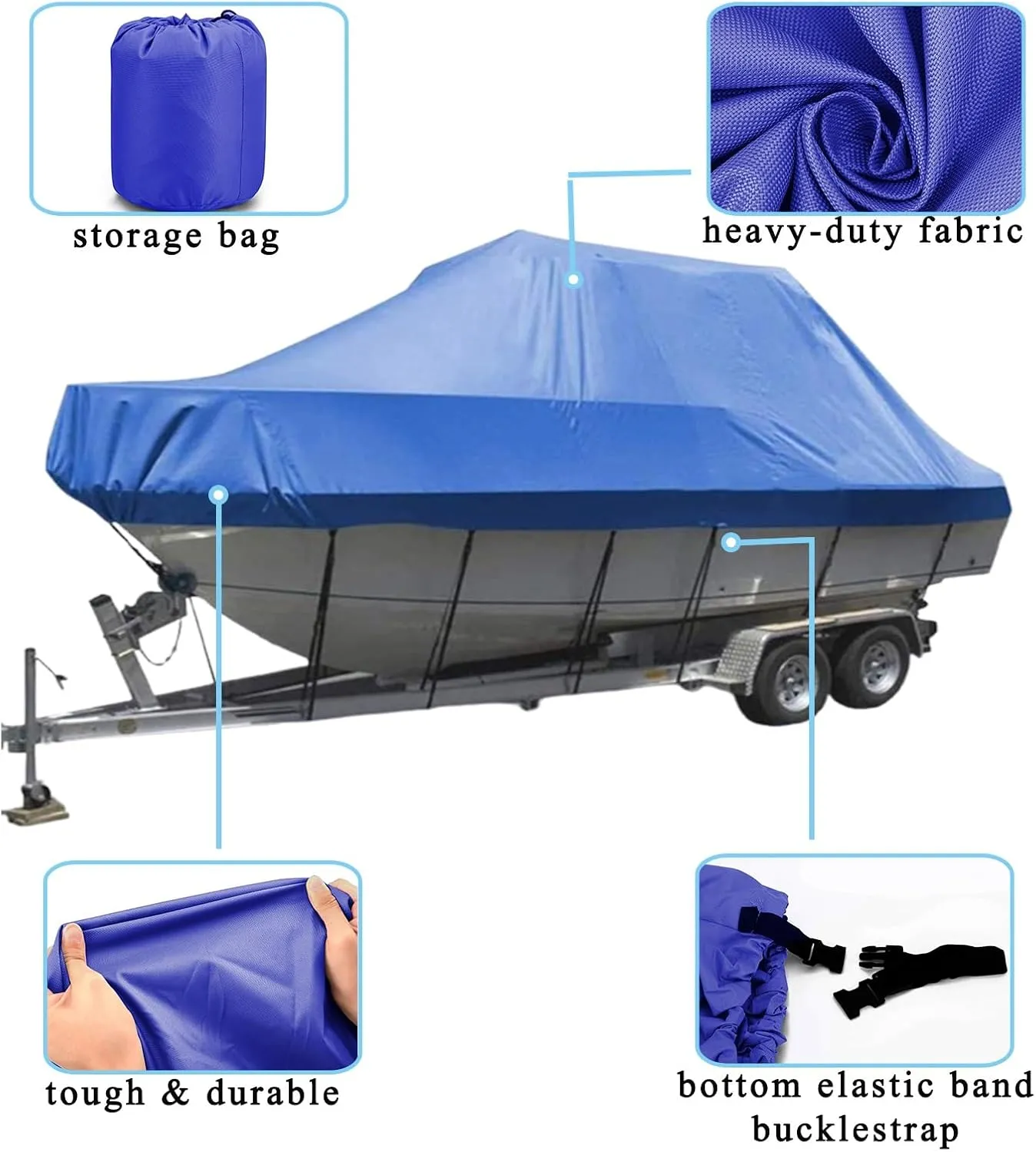 Boat Covers Waterproof Trailerable Boat Cover,Heavy Duty UV Resistant 420D Oxford Fabric Tarp Cover Compatible for Bass Boat Tri-Hull V-Hull Fishing Runabout Boat(Black,14-16FT)
