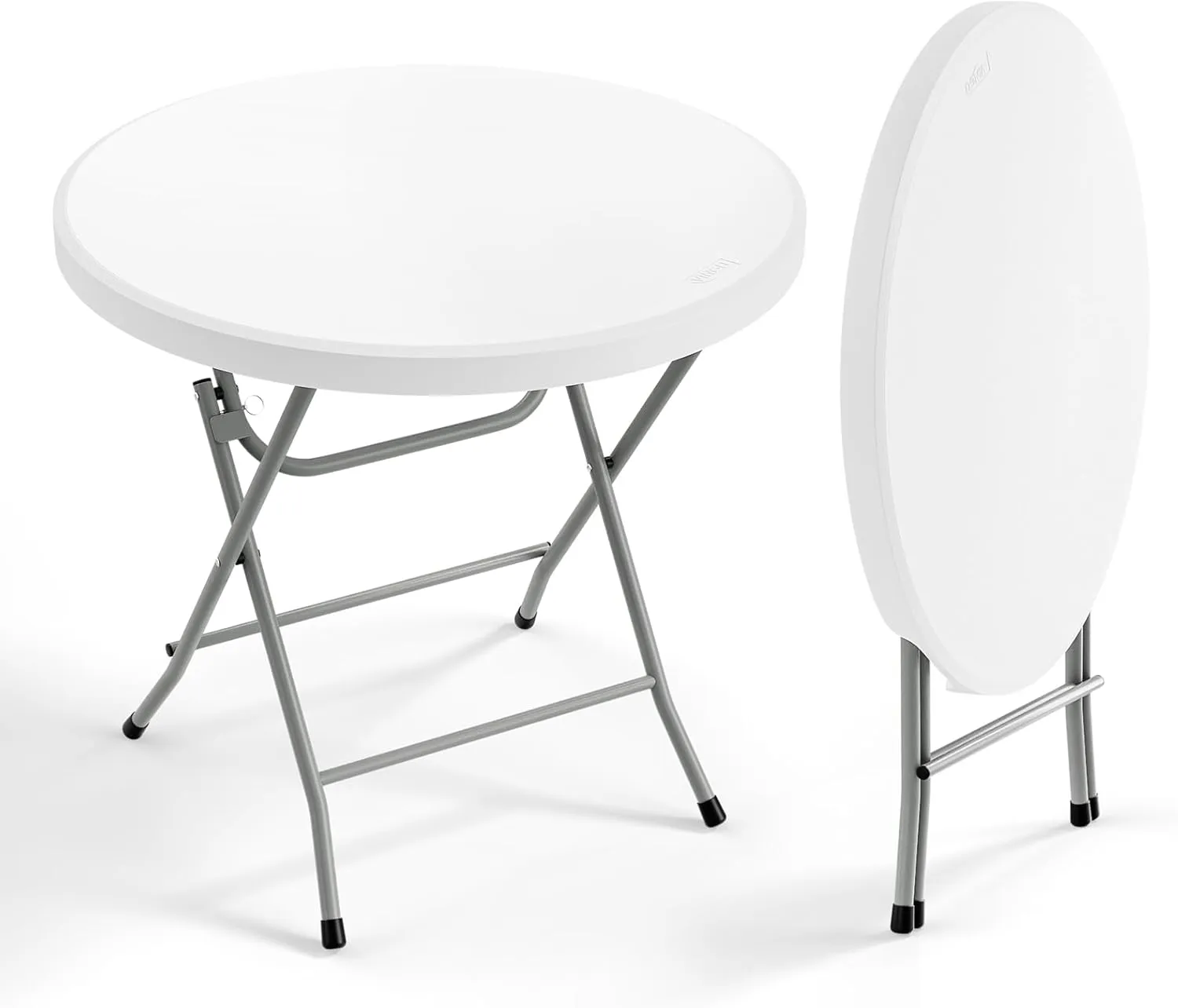 Bonnlo Round Folding Table 32 inch, HDPE Plastic Small Tabletop with Steel Frame Foldable Card Table for Indoor Outdoor Outside Dining, Party and Commercial Event, White