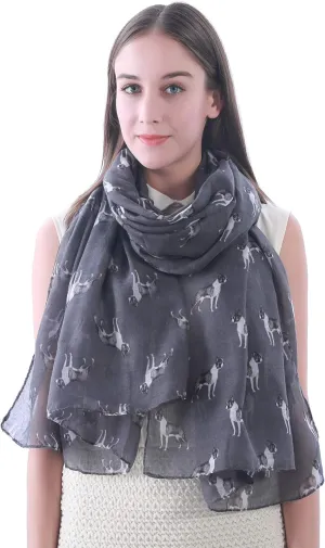 Boston Terrier Dog Print Women's Scarf Shawl Wrap Lightweight