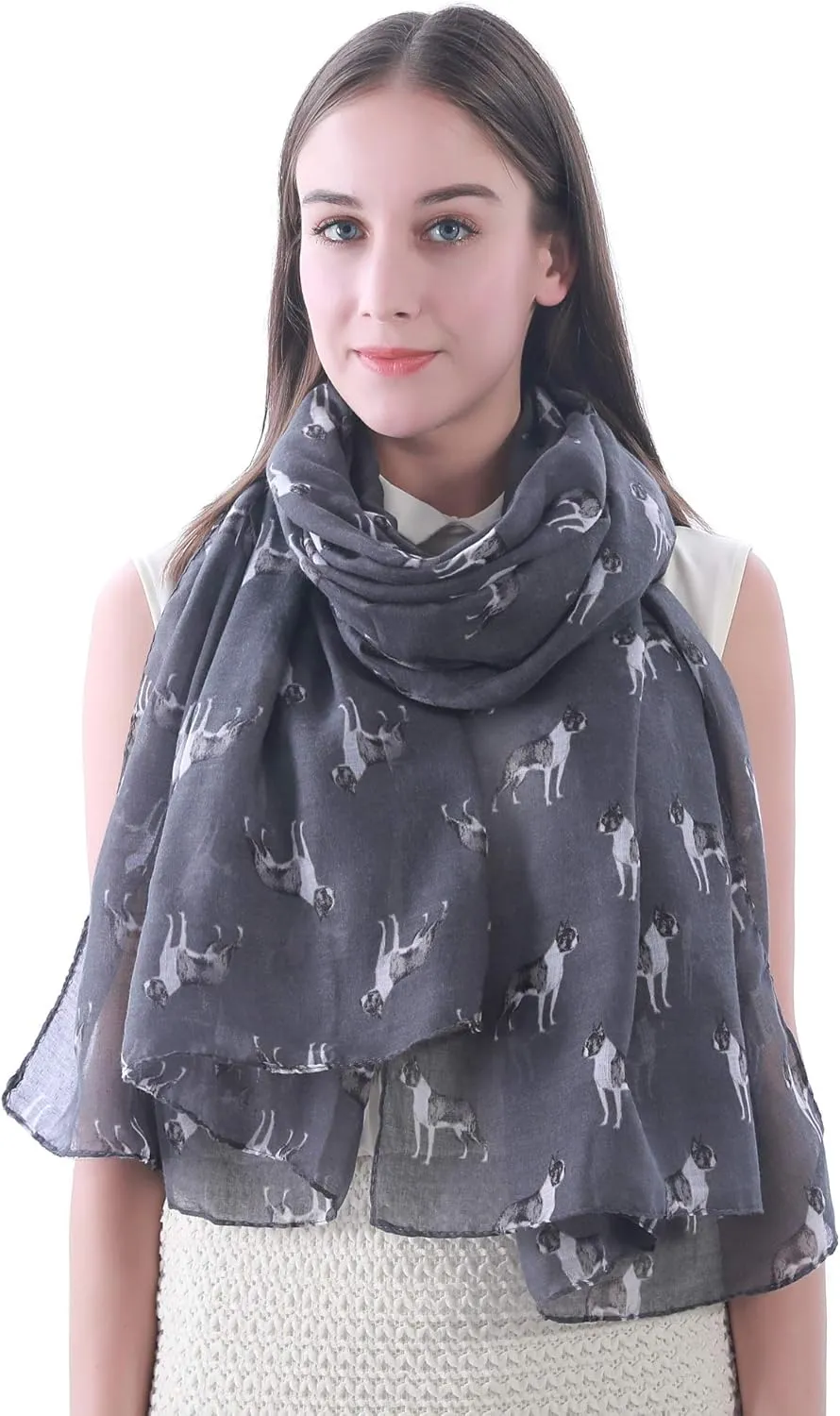 Boston Terrier Dog Print Women's Scarf Shawl Wrap Lightweight