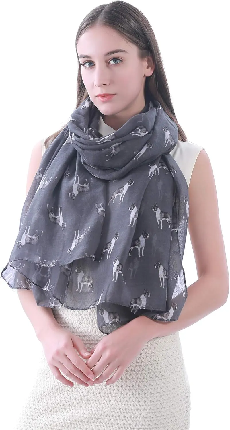 Boston Terrier Dog Print Women's Scarf Shawl Wrap Lightweight
