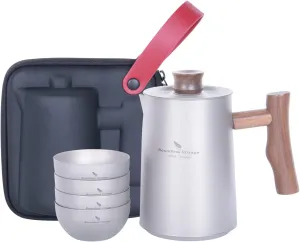 Boundless Voyage Camping Titanium Cup, Mug Ultralight Camping Travel Tea Service Water Cup Outdoor Coffee Pot Kettle Cups Drinkware with Foldable Handle (Kettle 4cups(titanium color) Ti3117D