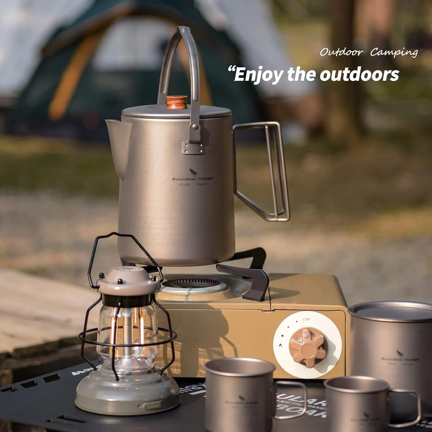 Boundless Voyage Titanium Camping Coffee Pot 1500ml Barista Kettle for Making Coffee, Boiling Water - Outdoor Traveling Campfire Stovetop Fast Brew (Kettle 3 Cups Set)