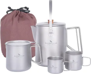 Boundless Voyage Titanium Camping Coffee Pot 1500ml Barista Kettle for Making Coffee, Boiling Water - Outdoor Traveling Campfire Stovetop Fast Brew (Kettle 3 Cups Set)