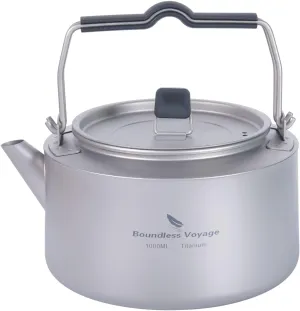 Boundless Voyage Titanium Camping Kettle 1L Ultralight Tea & Coffee Pot for Backpacking, Hiking & Outdoor Travel with Folding Handle & Built-in Filter, Durable Open Fire Water Boiler Ti3098D