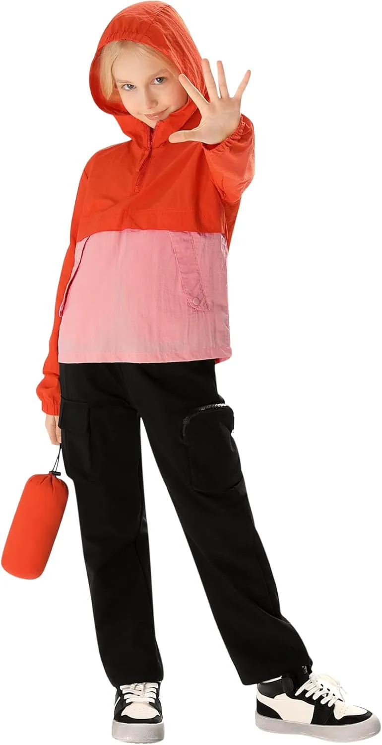 Boys Girls Packable Rain Jacket Lightweight Waterproof Hooded Raincoats Windproof Size 3-12Y