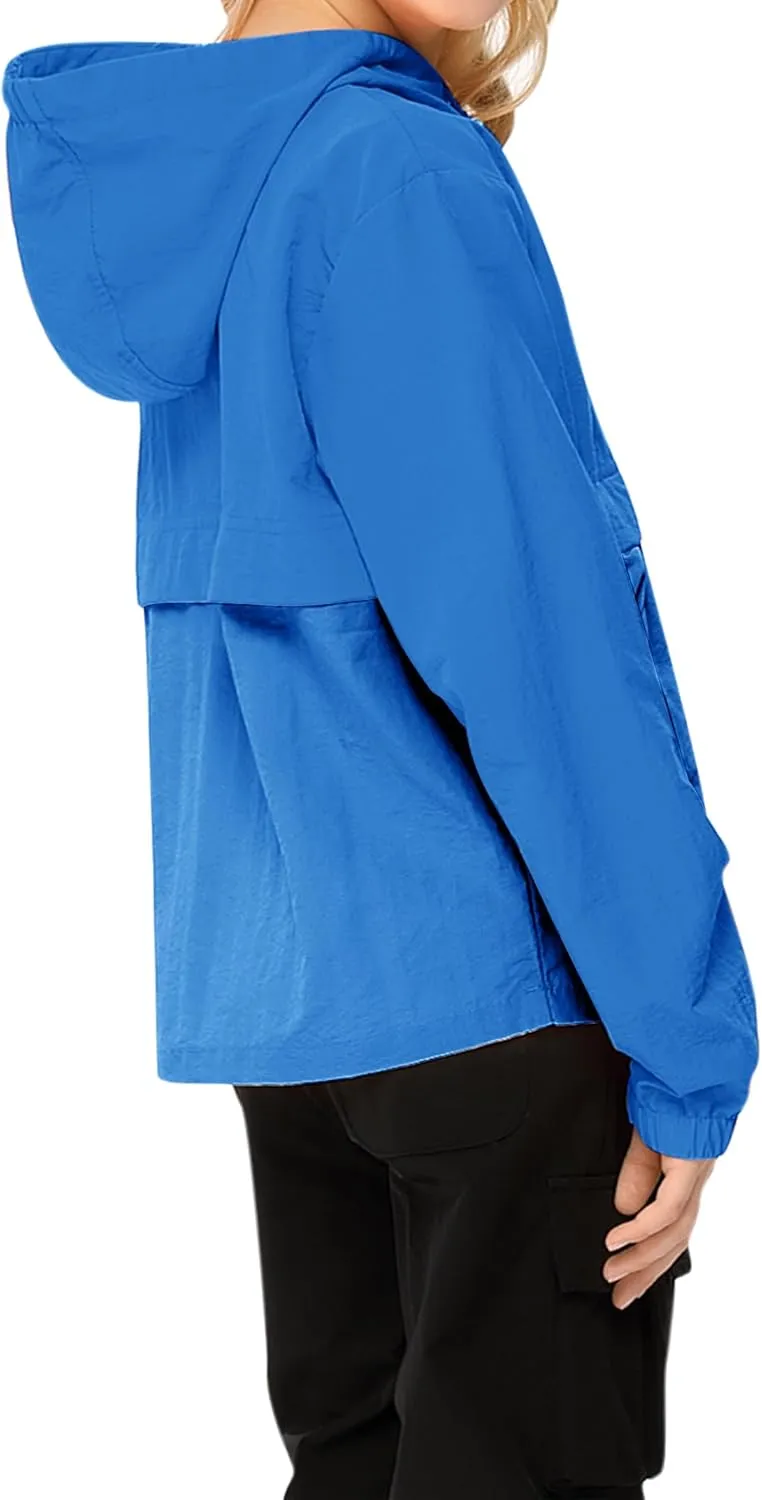 Boys Girls Packable Rain Jacket Lightweight Waterproof Hooded Raincoats Windproof Size 3-12Y