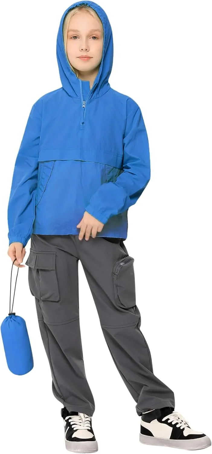 Boys Girls Packable Rain Jacket Lightweight Waterproof Hooded Raincoats Windproof Size 3-12Y