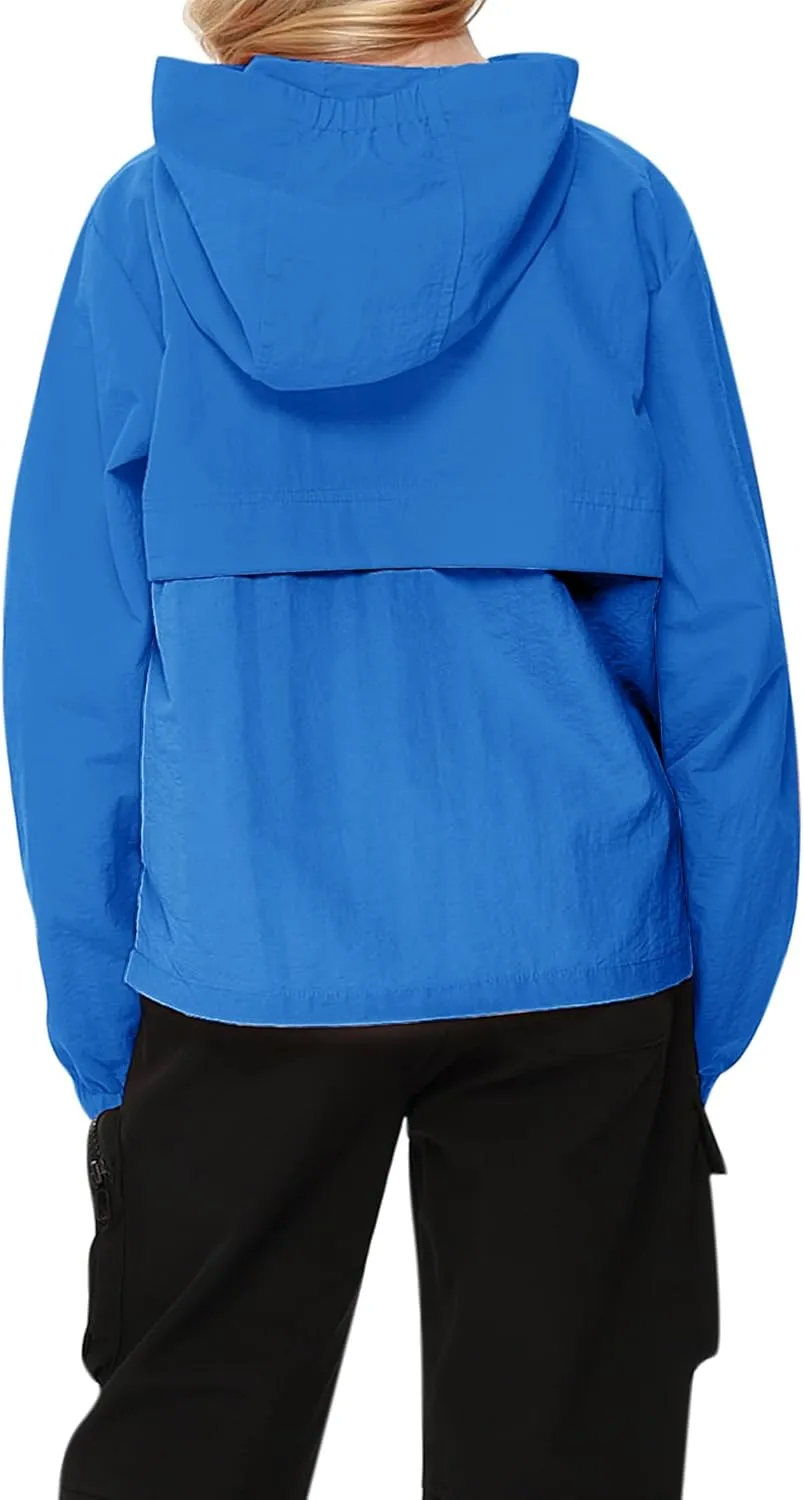Boys Girls Packable Rain Jacket Lightweight Waterproof Hooded Raincoats Windproof Size 3-12Y