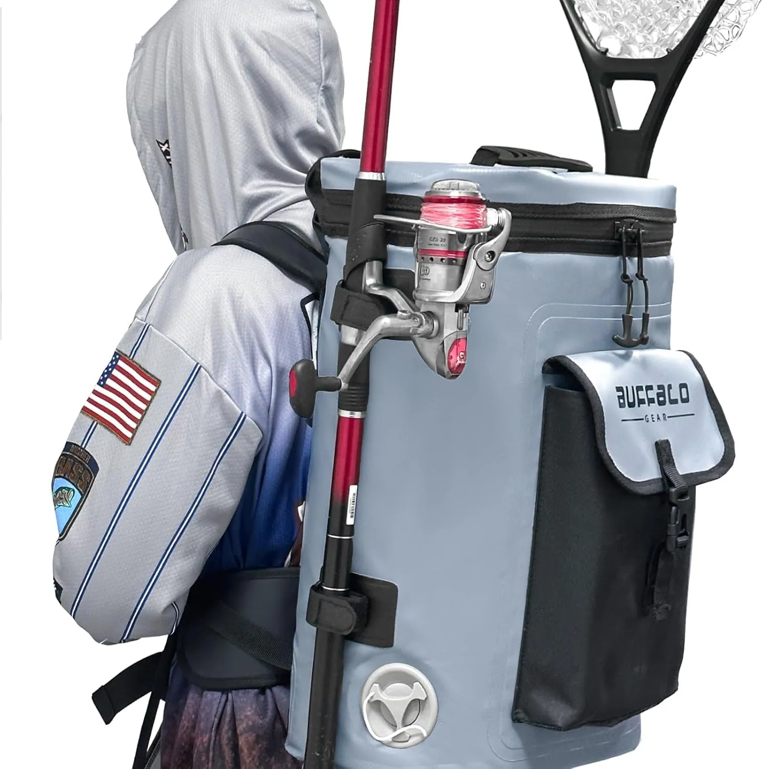 Buffalo Gear Fish Cooler Backpack 32Qt Waterproof Fishing Backpack Cooler Portable Fish Bag, Keep Ice Cold More Than 24 Hours