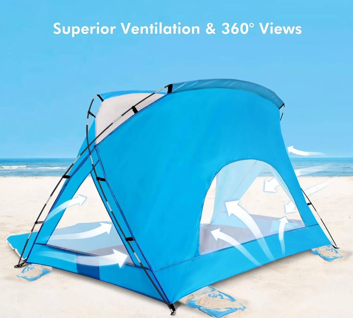 Calen Beach Tent,Beach Canopy Shade Tent with UPF50 UV Protection for 3/4-4/5-6/8 Person, Waterproof Portable Easy Setup Beach Sun Shelter Tent for Outdoor Adventures,Camping,Picnics with Carrying Bag