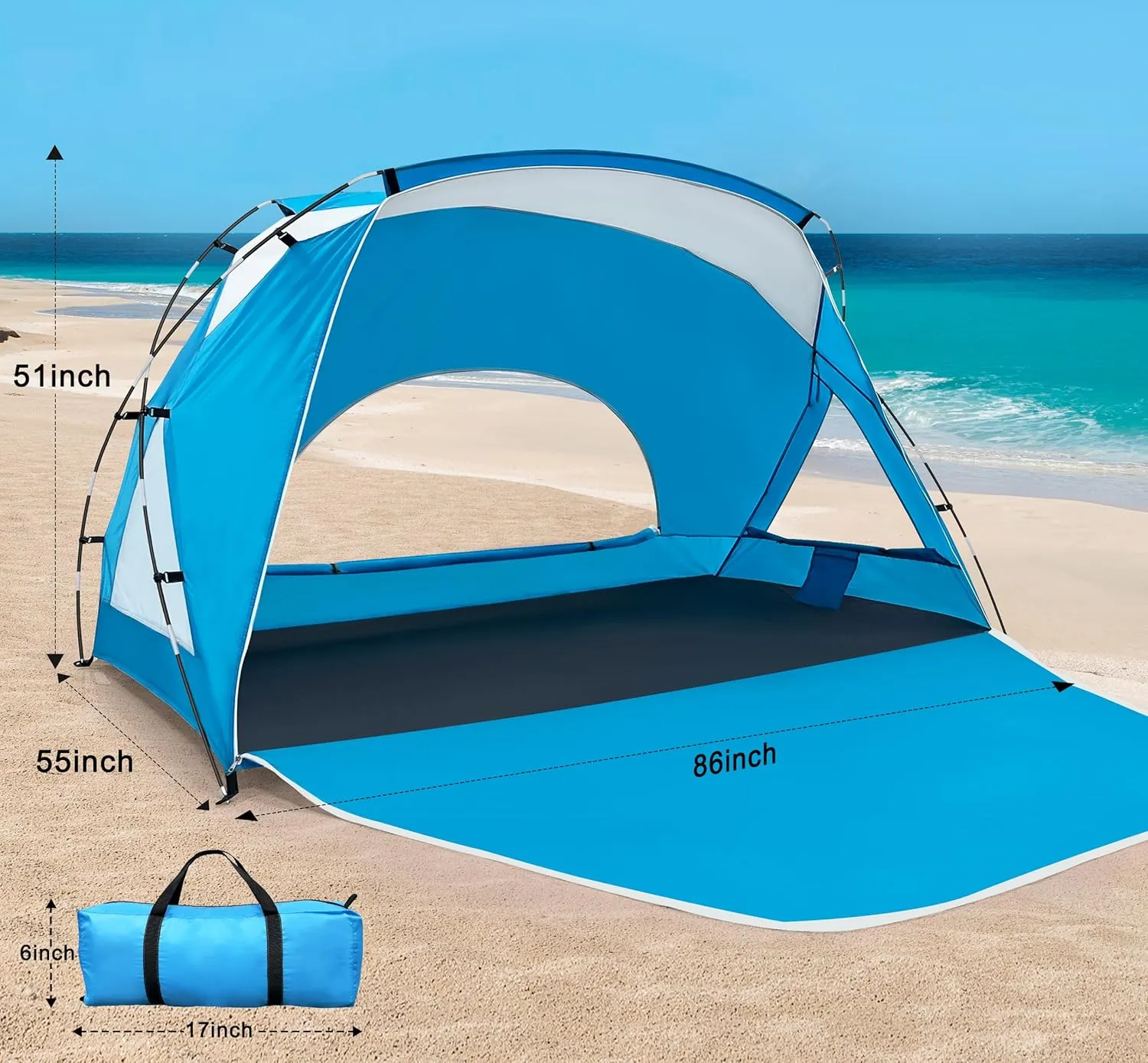 Calen Beach Tent,Beach Canopy Shade Tent with UPF50 UV Protection for 3/4-4/5-6/8 Person, Waterproof Portable Easy Setup Beach Sun Shelter Tent for Outdoor Adventures,Camping,Picnics with Carrying Bag
