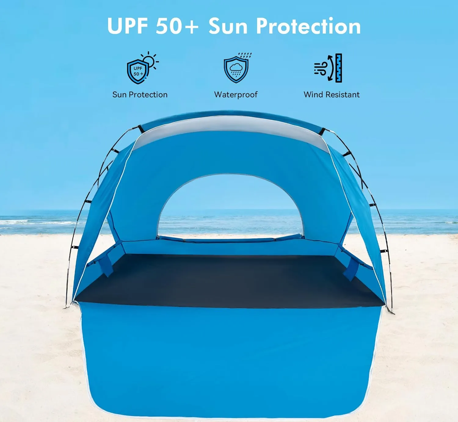 Calen Beach Tent,Beach Canopy Shade Tent with UPF50 UV Protection for 3/4-4/5-6/8 Person, Waterproof Portable Easy Setup Beach Sun Shelter Tent for Outdoor Adventures,Camping,Picnics with Carrying Bag