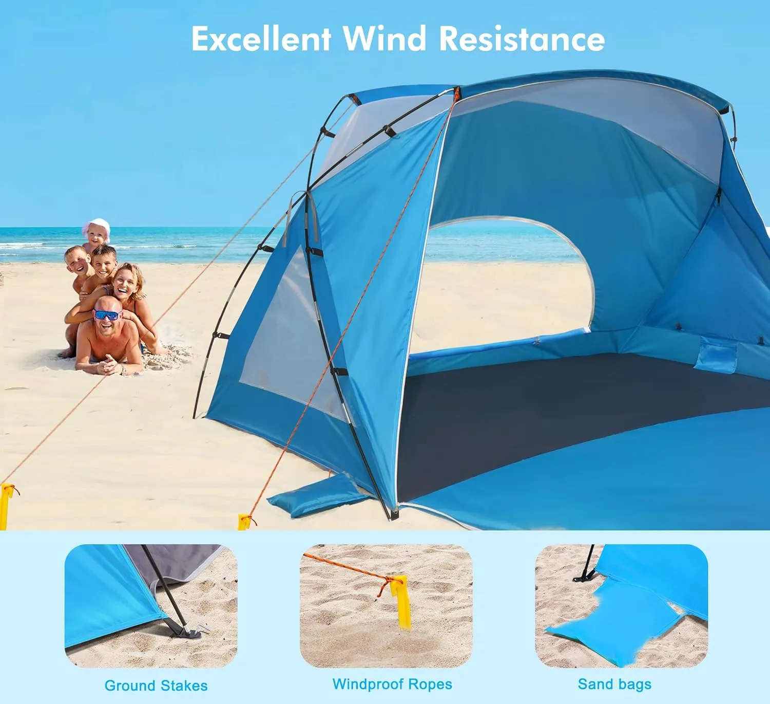 Calen Beach Tent,Beach Canopy Shade Tent with UPF50 UV Protection for 3/4-4/5-6/8 Person, Waterproof Portable Easy Setup Beach Sun Shelter Tent for Outdoor Adventures,Camping,Picnics with Carrying Bag