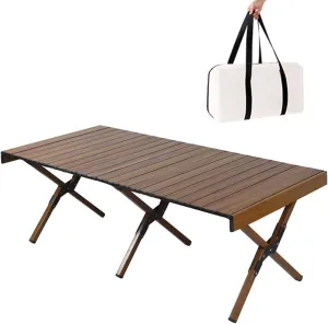 Camp Tables Portable Foldable, Aluminum Folding Tables for Outside, Large Loading Capacity Beach Table with Carring Bag Picnic Table Rollable Table Top Easy to Assembly