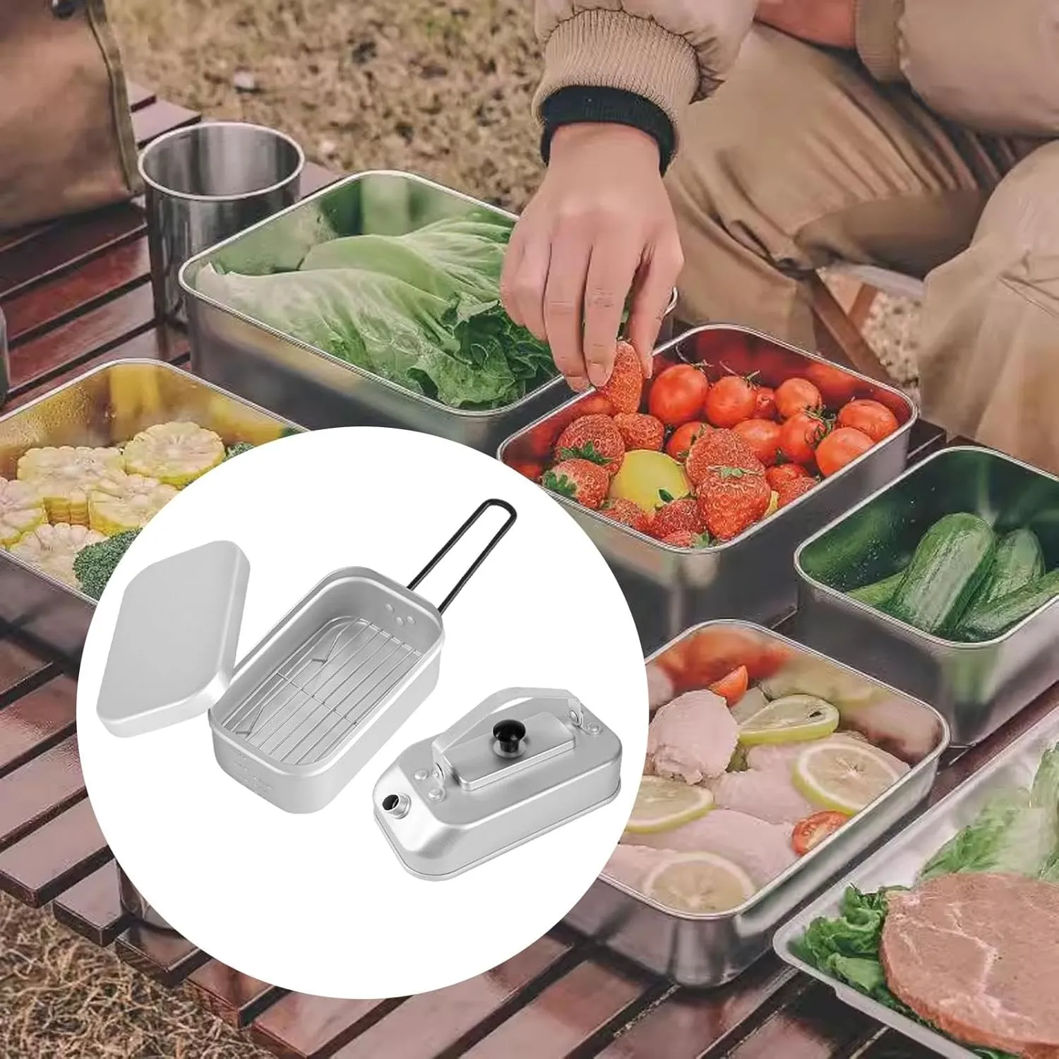 Camping Bento Box Camping Kettle Set Multiuse Folding Handle Coffee Pot Camp Kettle for Picnic Backpacking BBQ Hiking Cooking