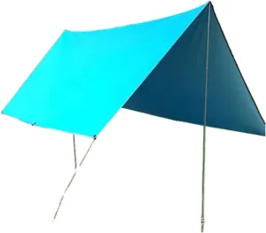 Camping Canopy Shelter - Duty 2000mm Waterproof Tarp with Stakes & Ropes, Multi-Use Emergency Tent for Hiking, Beach (Silver Coated Sky Blue,10x10 FT)