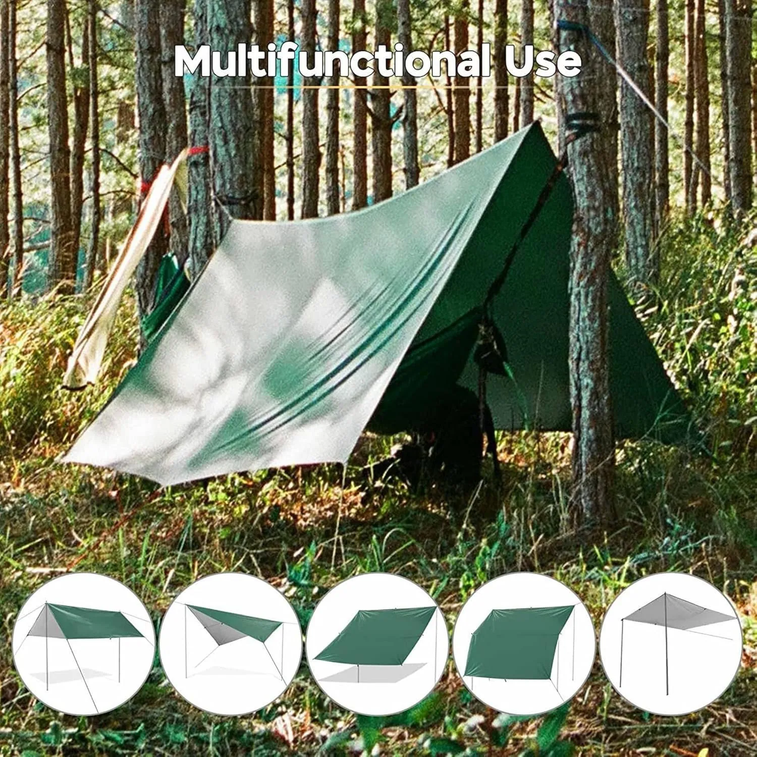 Camping Canopy Shelter - Duty 2000mm Waterproof Tarp with Stakes & Ropes, Multi-Use Emergency Tent for Hiking, Beach (Silver Coated Sky Blue,10x10 FT)