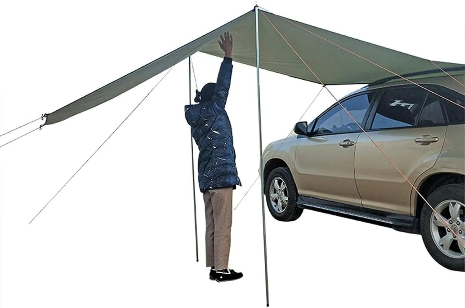 Camping Canopy Shelter - Duty 2000mm Waterproof Tarp with Stakes & Ropes, Multi-Use Emergency Tent for Hiking, Beach (Silver Coated Sky Blue,10x10 FT)