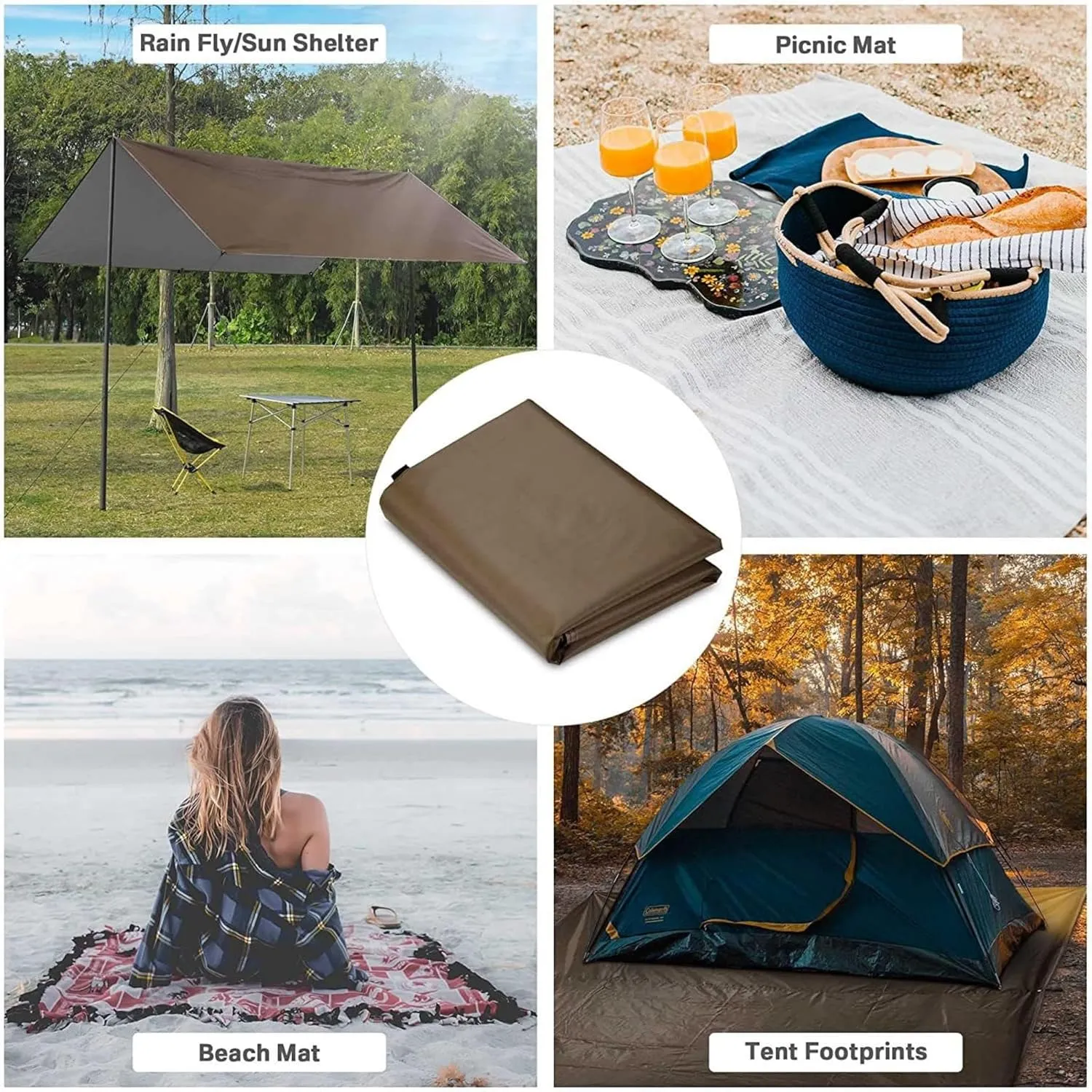 Camping Canopy Shelter - Duty 2000mm Waterproof Tarp with Stakes & Ropes, Multi-Use Emergency Tent for Hiking, Beach (Silver Coated Sky Blue,10x10 FT)