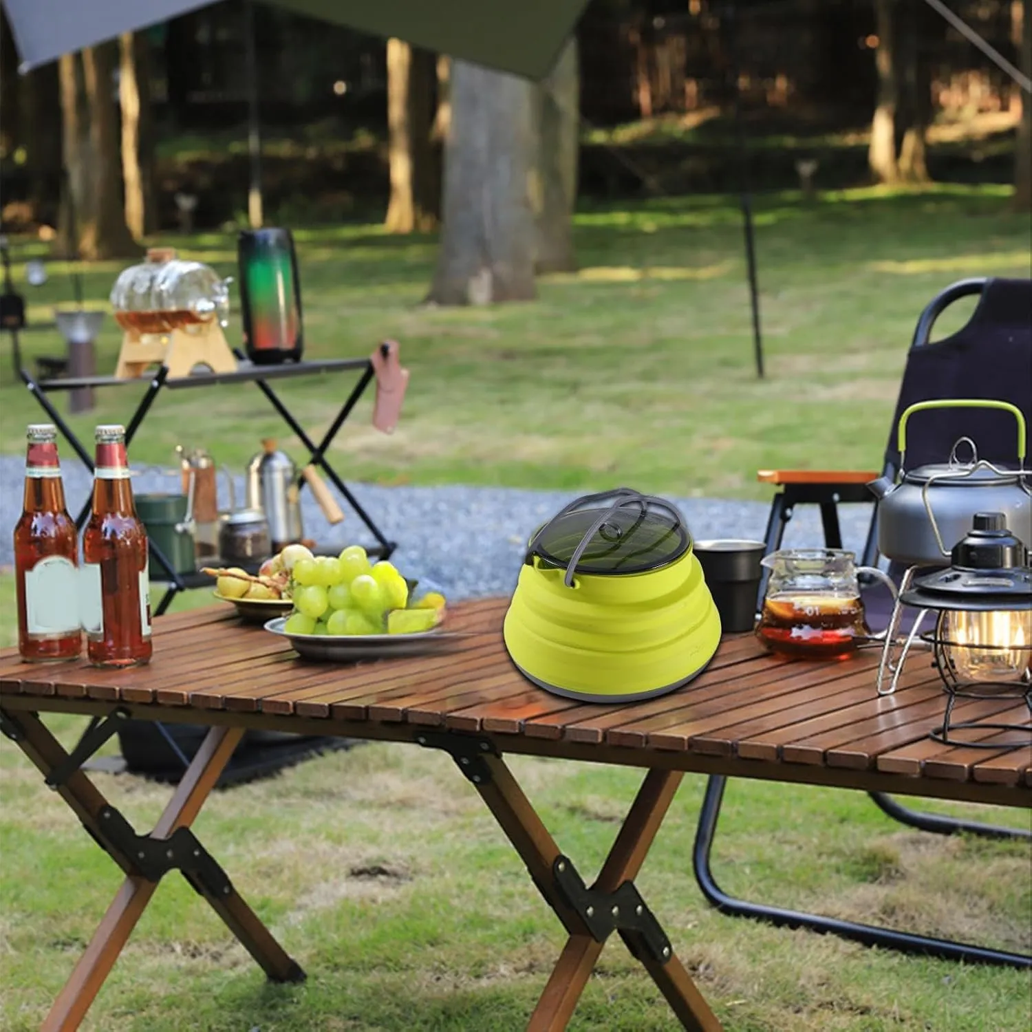 Camping Coffee Pot - Portable Collapsiblee Camping Kettle | Silicone Camping Cookware | Travel Kettle | Large Capacity Water Cookware, Kitchen Tool For Hiking Traveling Camping Outdoor