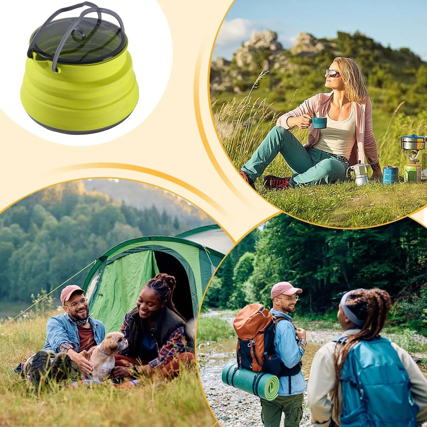 Camping Coffee Pot - Portable Collapsiblee Camping Kettle | Silicone Camping Cookware | Travel Kettle | Large Capacity Water Cookware, Kitchen Tool For Hiking Traveling Camping Outdoor