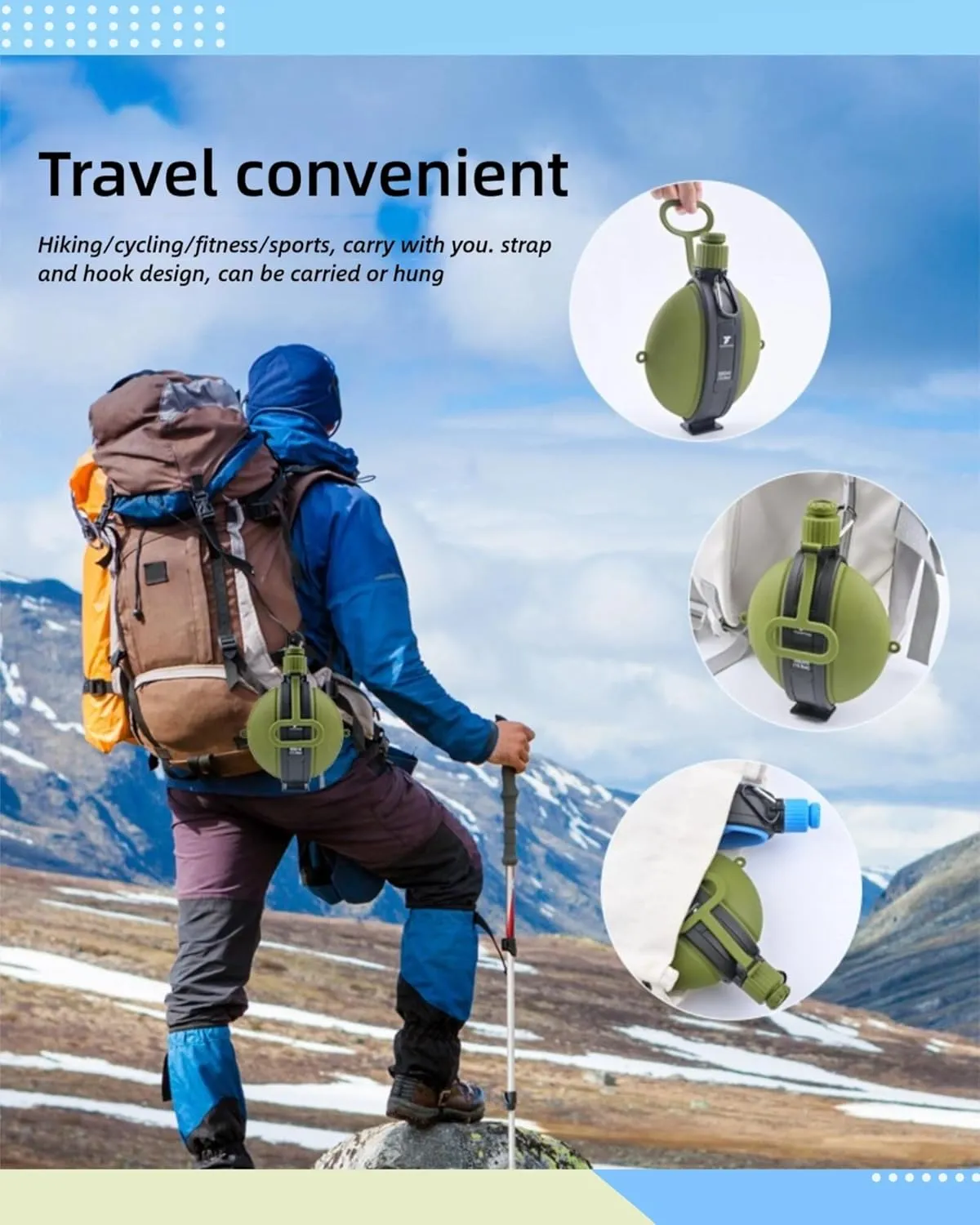 Camping Collapsible Water Bottle | Portable Compass Silicone Hydration Flask 580ml (Black & White)