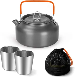 Camping Cooking Kettle Pot Stainless Steel Travelling Hiking Picnic Tableware 1.2L Portable Cookware Coffee Pot Teapot Equipment