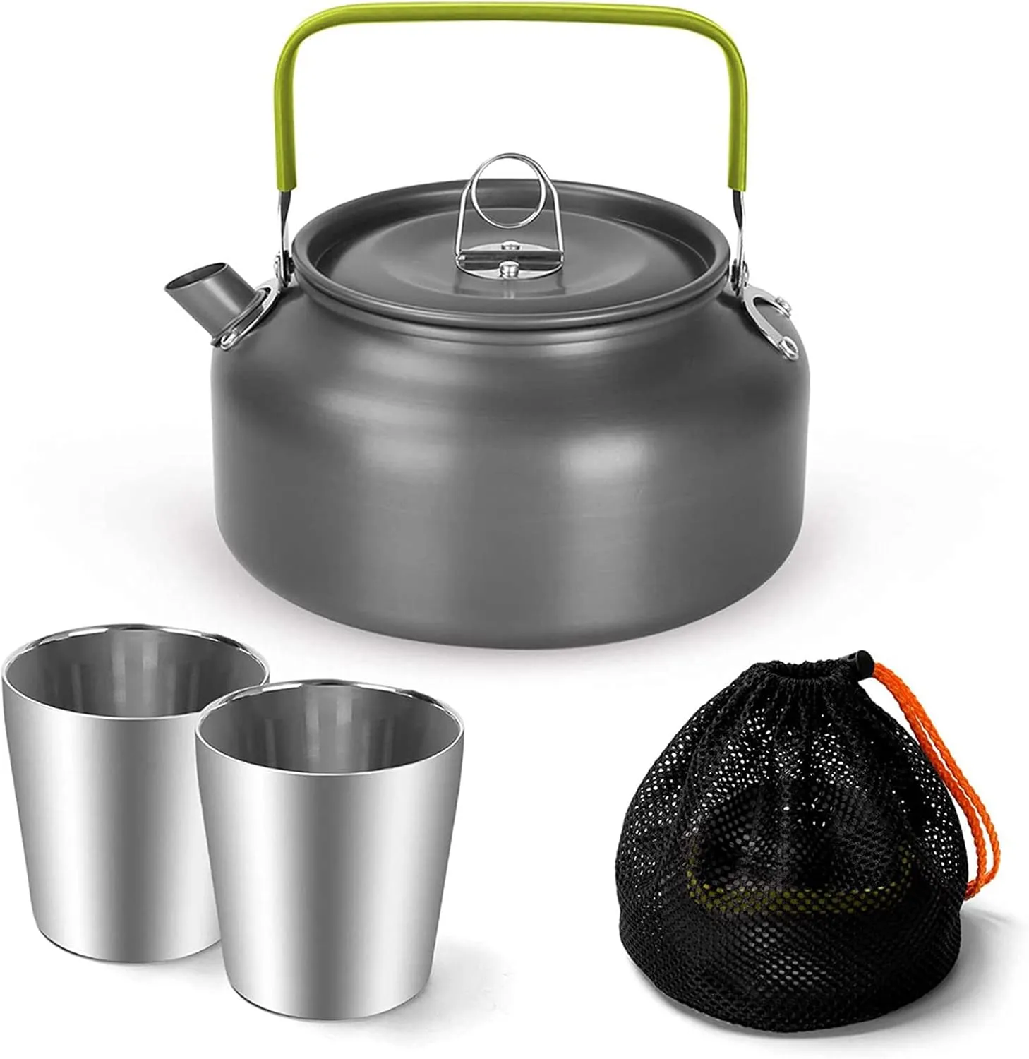 Camping Cooking Kettle Pot Stainless Steel Travelling Hiking Picnic Tableware 1.2L Portable Cookware Coffee Pot Teapot Equipment
