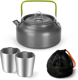 Camping Cooking Kettle Pot Stainless Steel Travelling Hiking Picnic Tableware 1.2L Portable Cookware Coffee Pot Teapot Equipment