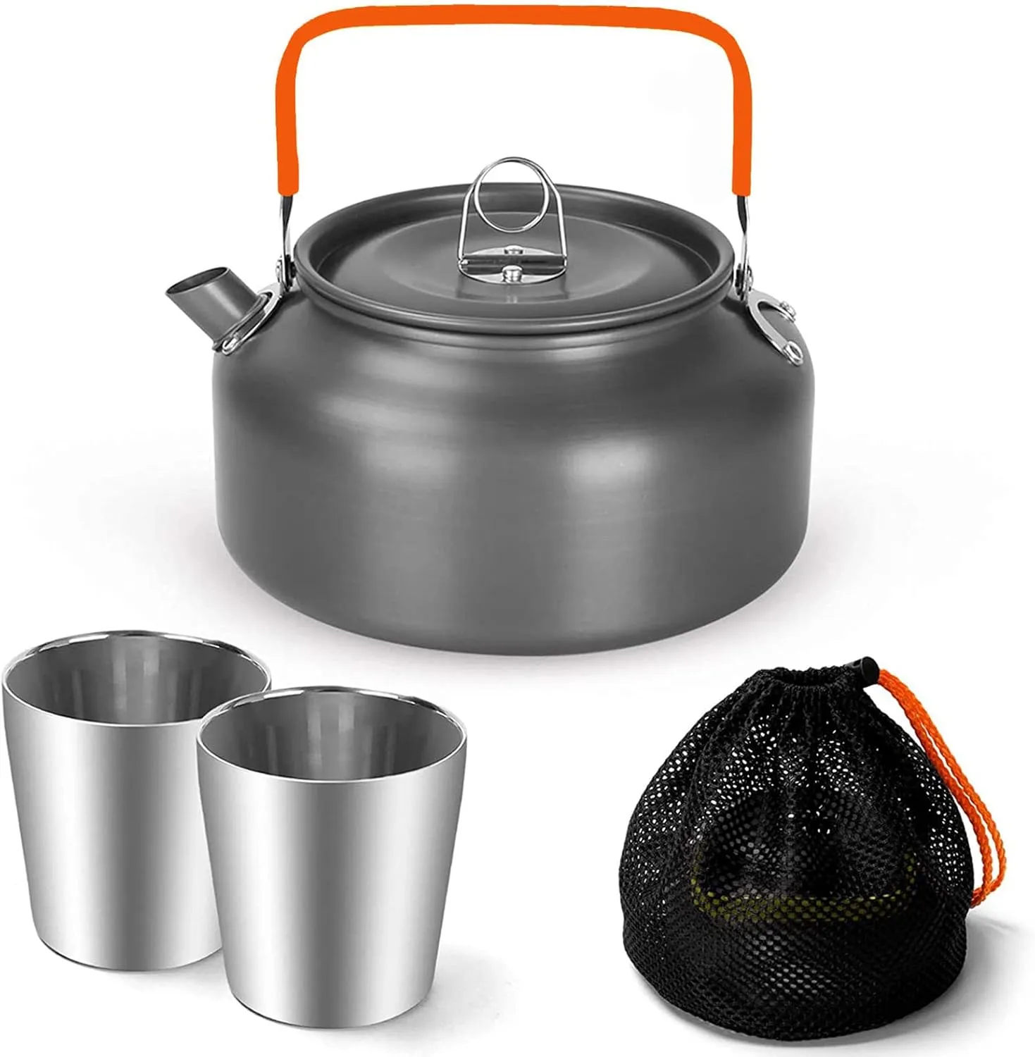 Camping Cooking Kettle Pot Stainless Steel Travelling Hiking Picnic Tableware 1.2L Portable Cookware Coffee Pot Teapot Equipment