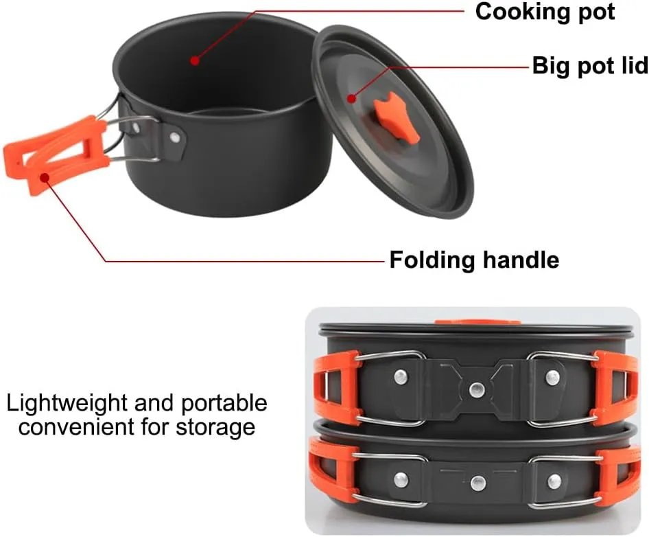 Camping Cooking Kit,Non-Stick Lightweight Pot Pan Kettle Kit with Anti-Slip Handle for Backpacking Picnic Hiking Outdoor Camping