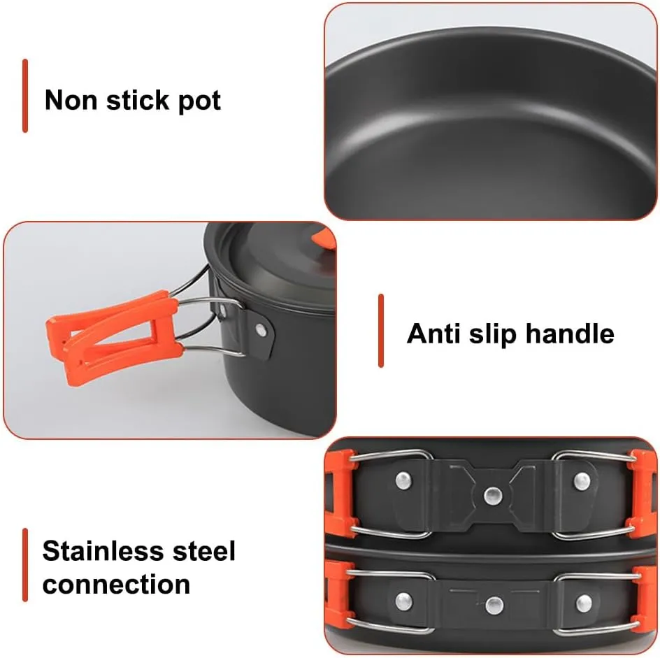 Camping Cooking Kit,Non-Stick Lightweight Pot Pan Kettle Kit with Anti-Slip Handle for Backpacking Picnic Hiking Outdoor Camping