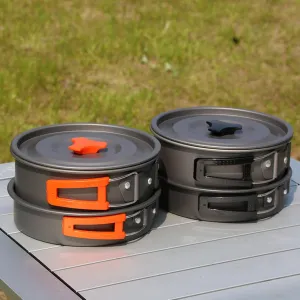 Camping Cooking Pot Set - Aluminum Alloy Hard Oxidized Pot Pan Kettle Camping Cookware Set with Foldable Handle, for Camping Outdoor