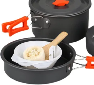 Camping Cooking Pot Set with Foldable Handle Portable Cookware Mess Set Camping Gear, Non-Stick Aluminum Alloy Pot Pan Kettle Outdoor Backpacking Hiking Picnic Cookware, Compact and Lightweight