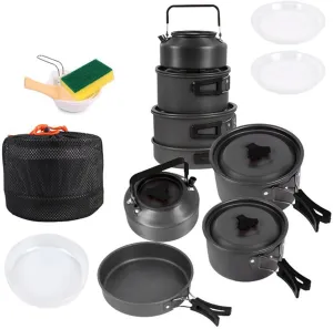 Camping Cooking Set for 4-5 Person Ultralight Backpacking Cooking Utensils Gear Camping Cookware Set with Kettle Non-Stick Compact Pot Set for Outdoor Cooking Hiking and Picnics