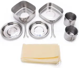 Camping Cookware, 6Pcs Stainless Steel Portable Camp Cooking Set Pot Picnic Container