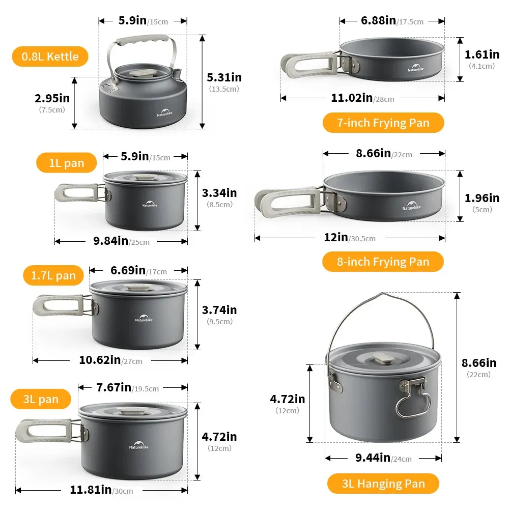 Camping Cookware Kit Frying Pan Portable Kettle Foldable