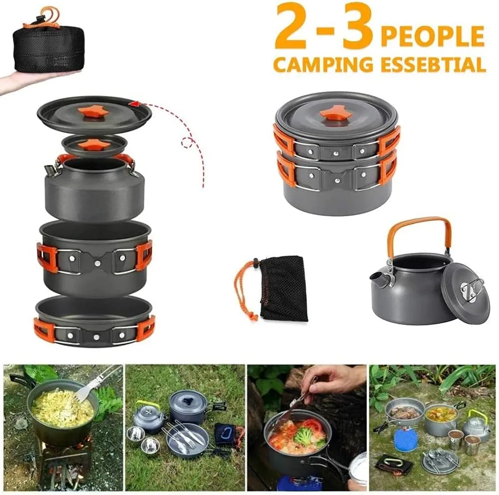 Camping Cookware Kit Outdoor Aluminum Cooking Set Water Kettle Pan Pot Travelling Hiking Picnic BBQ Tableware Equipment