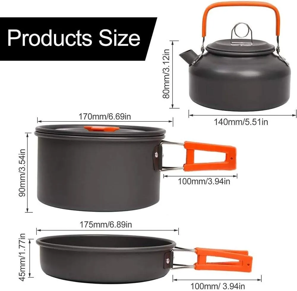 Camping Cookware Kit Outdoor Aluminum Cooking Set Water Kettle Pan Pot Travelling Hiking Picnic BBQ Tableware Equipment