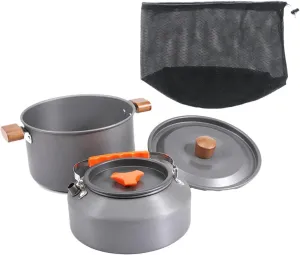 Camping Cookware Kit Pot Portable with Carry Pouch with Wood Handle Stockpot Outdoor Cooking Gear for Traveling Picnic