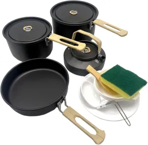 Camping Cookware Mess Set Frying Pan Kettle Pot Set Nonstick Teapot Rice Spoon